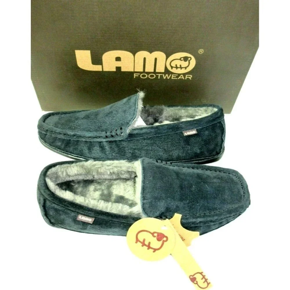 Lamo Men's Suede Boston Slip on Loafer Driving Moc Black Super Cozy NIB CM1244